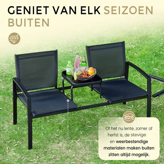 O'DADDY® Gartenbank - Gartenbänke wetterfest - Gartenbänke - Gartenbank - Gartenbank mit Tisch - Außenbank - Für 2 Personen - 142 x 57 x 82 cm - Metall - Schwarz