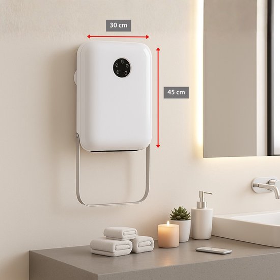 alpina Badezimmerheizung, elektrisch, 750/2000 W – Elektroheizung mit 2 Heizstufen und 24-Stunden-Timer – Heizung IP22, spritzwassergeschützt – mit Fernbedienung – Wandmontage