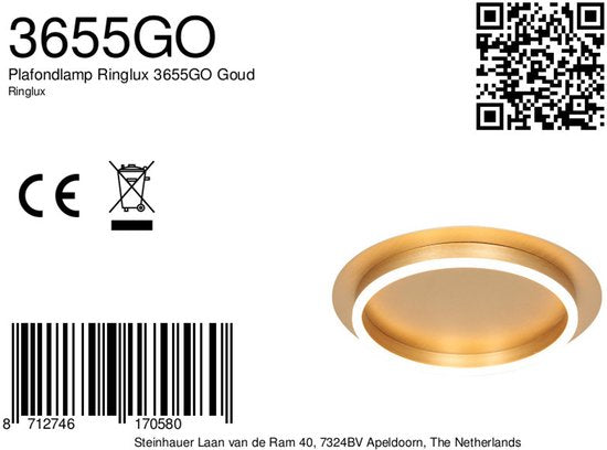 Deckenleuchte Ringlux 3655GO, goldene Deckenleuchte, Ø 32 cm, mit integrierter LED-Beleuchtung von Steinhauer