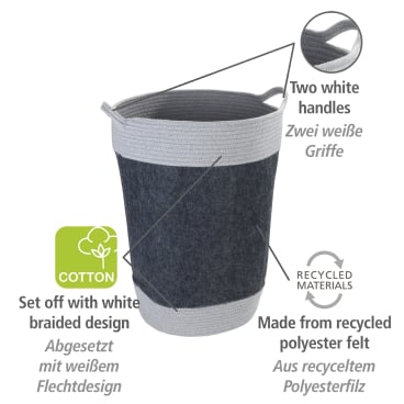 WENKO Bea Wäschekorb Dunkelgrau – 75 l – Recycelter Polyesterfilz