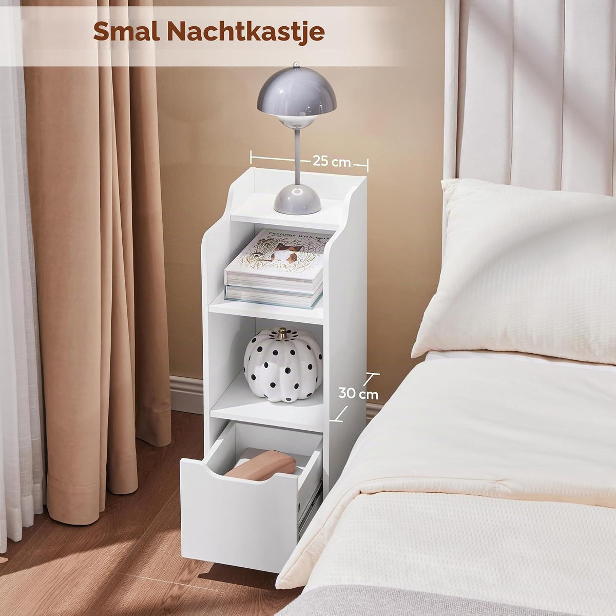 Yaheetech Schmales Nachttischchen 30 x 25 x 65 cm mit Schublade – 2 Fächer – Weiß