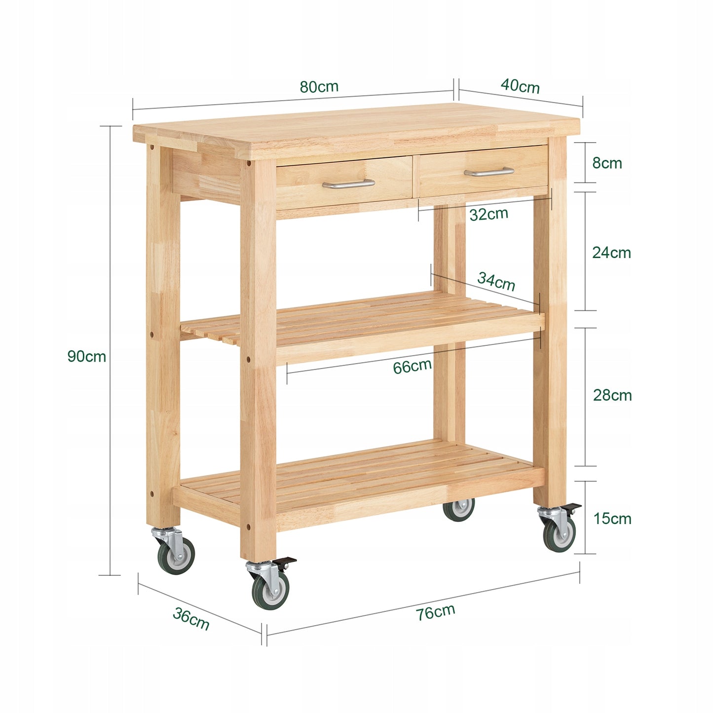 SoBuy Küchenwagen FKW24-II-N – Buchenholz – 40 x 80 x 90 cm