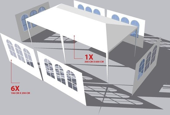 Lifetime Gartenpartyzelt - 6 Seitenwände - mit Fenstern - 3 x 6 m - weiß
