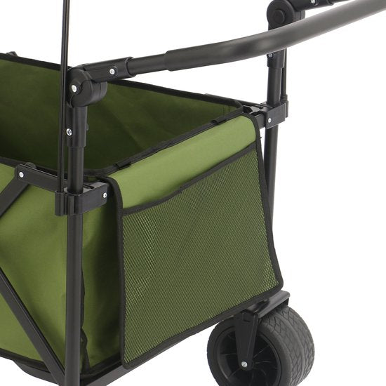 AXI SB221 Zusammenklappbarer Handwagen mit Dach – Grün – Mit Zugstange, Bremsen und Schutzhülle – 100 kg Tragkraft – Leicht zu transportieren – Metall