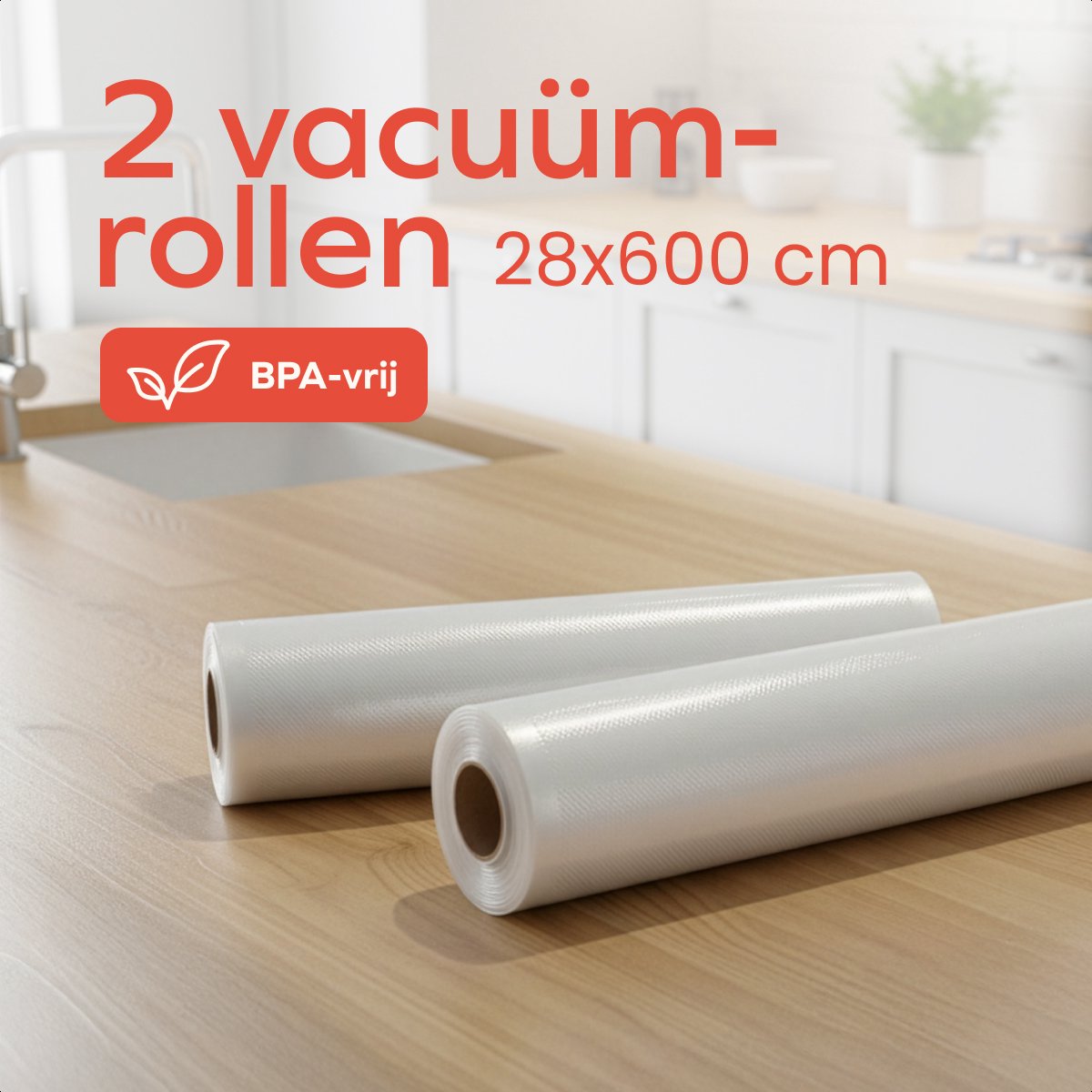 KitchenBrothers Vakuum-Rollen 2 Stück - 28x600cm - BPA-frei - Für Vakuumiermaschine & Sous-Vide - Universelle & starke Lebensmittelverpackung