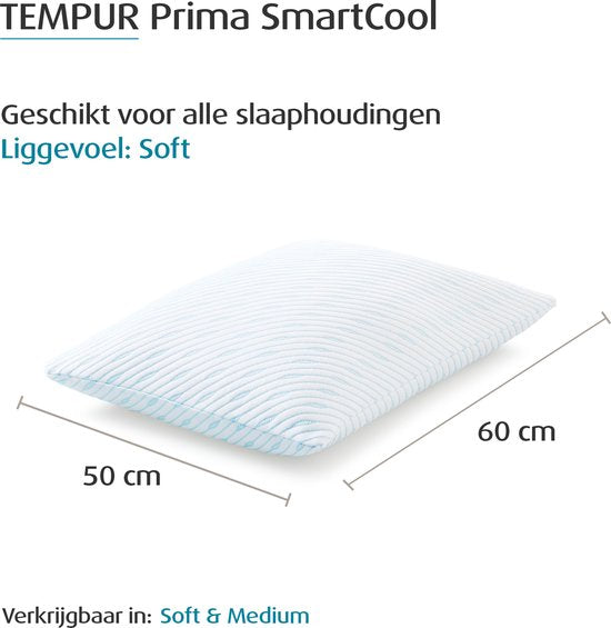 TEMPUR - Prima SmartCool Pillow Soft - 60 x 50 cm - Weißes Textil - SmartCool Technologie - Schlafzimmer & Erholung - Druckreduzierend und kühlend