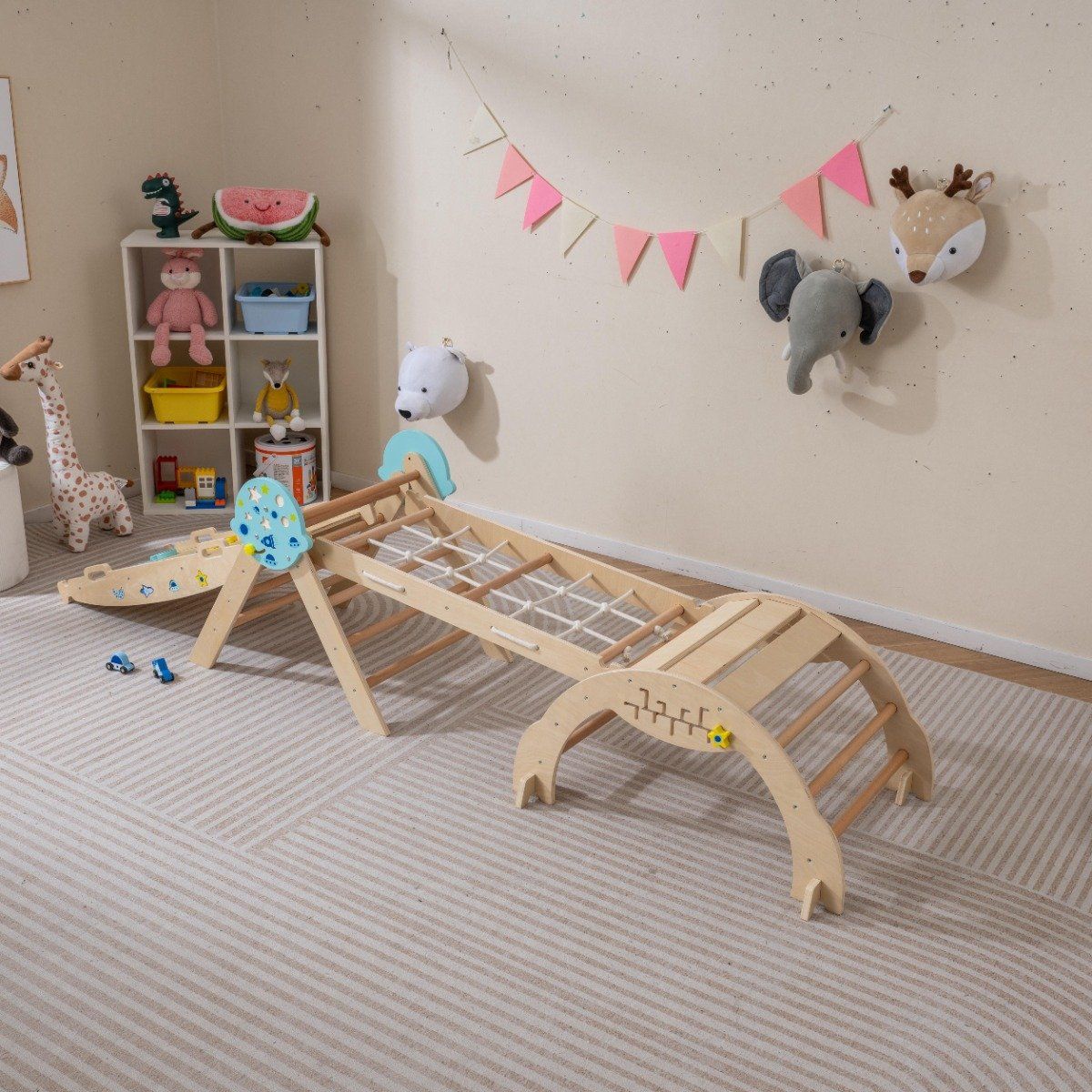 Coast Montessori Klettergerüst – 9-in-1-Spielgerät – zusammenklappbar – Naturfarben