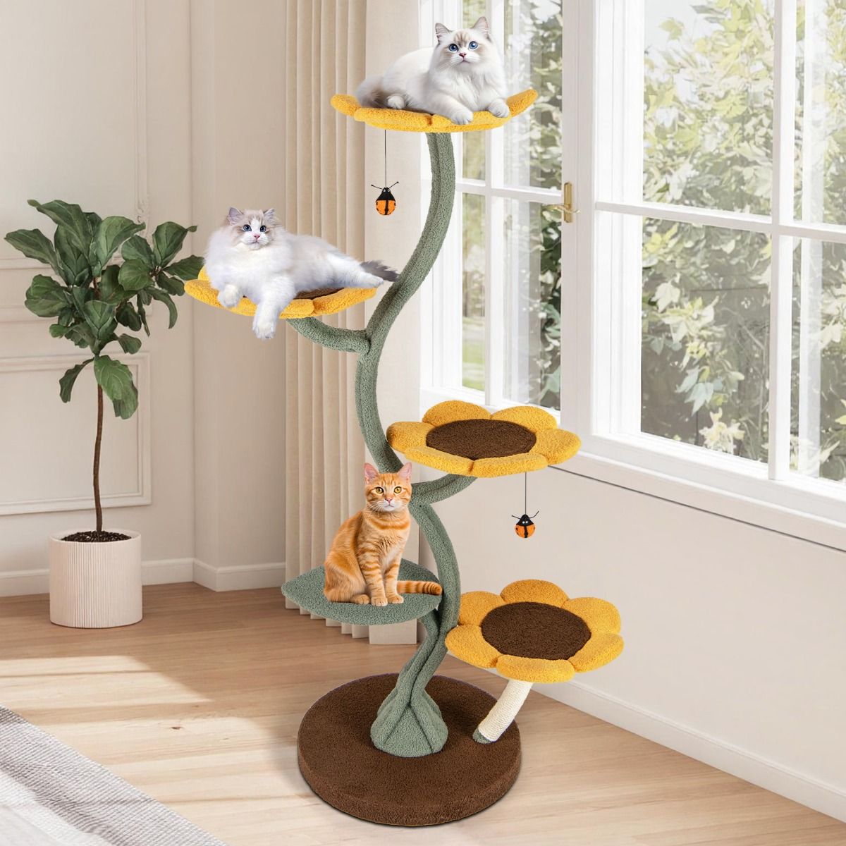 Coast Kratzbaum – Sonnenblumen-Design – 5 Ebenen – gelb, braun und grün – 175 cm