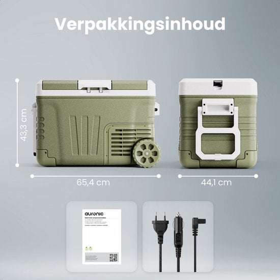 Auronic Electric Cool Box - Kompressor - 2 Zonen - 33L - 12/24V und 240V - Kühlen und Gefrieren - Campingkühlschrank - Frigobox Auto - Mit Rädern und Griff - Grün