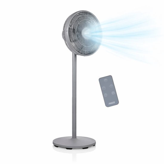 Princess DC Standventilator – besonders leise – ⌀44 cm – 12 Geschwindigkeitsstufen – Schwenkfunktion – Timer 1–8 Stunden – mit Fernbedienung – 30 W – grau – 354822
