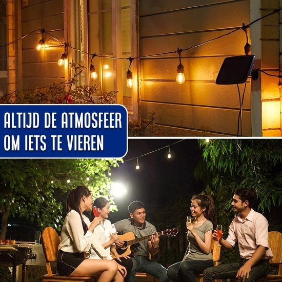 SHINE - Lichterkette für den Außenbereich - Solarbetriebene Lichtergirlande - Solar Led Prick Cord - Partybeleuchtung - Lichtergirlande - Gartenbeleuchtung - Vintage Classic Atmosphere Lights - 15 Meter Led E27 Glühbirnen mit Fernsteuerung