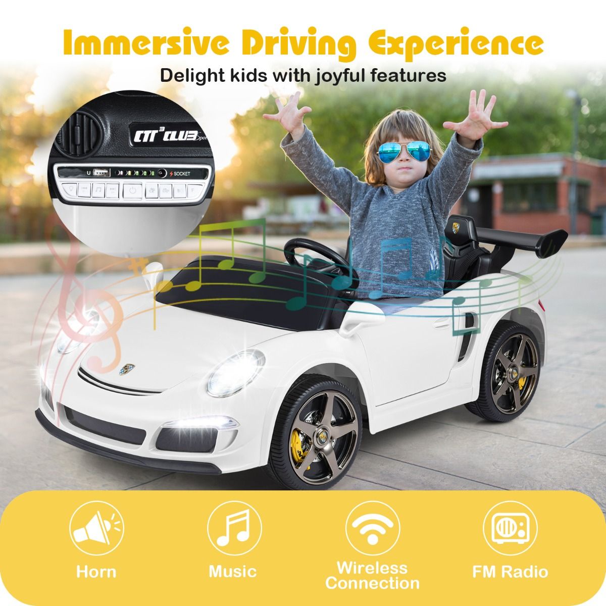Coast Elektro-Kinderauto – Fernbedienung – LED-Beleuchtung – weiß