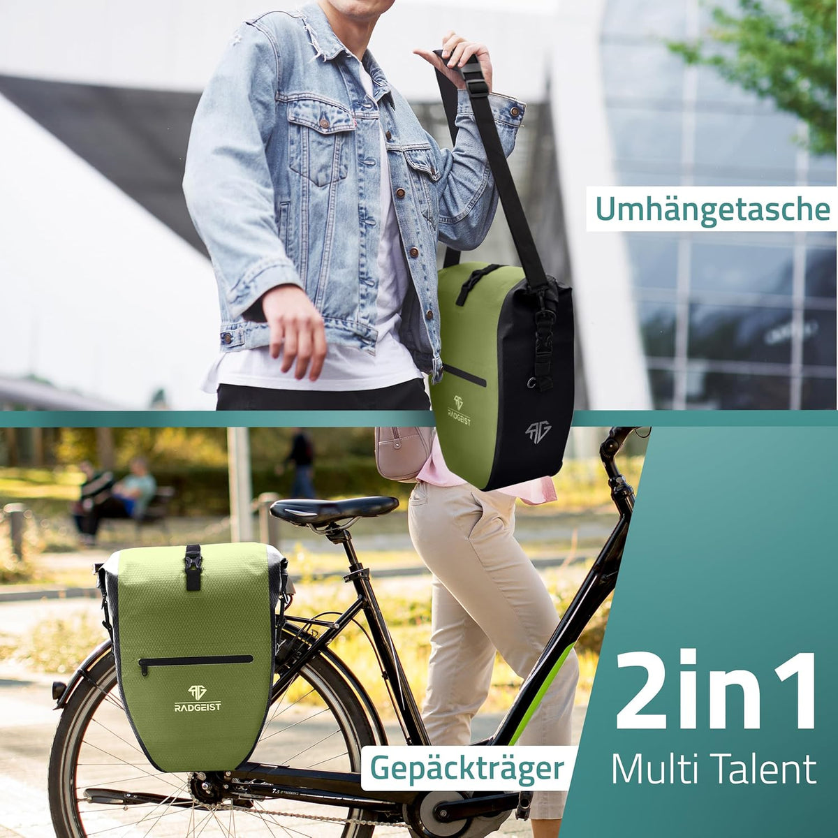 RADGEIST Fahrradtasche für Fahrradträger - Fahrradtasche für Fahrradträger - Fahrradtasche wasserdicht & Umhängetasche - Fahrradtasche mit Reflektoren