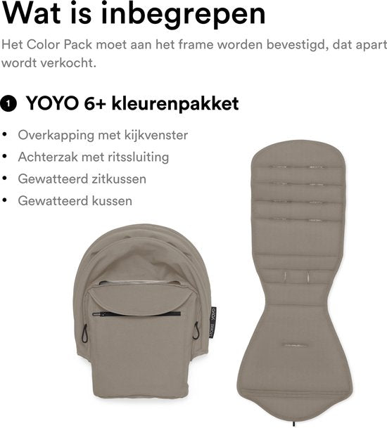 Stokke YOYO 6+ Farbpaket, Taupe – Textilien: Sitzkissen, ausziehbares Verdeck und Rückentasche mit Reißverschluss – Für den YOYO-Rahmen (separat erhältlich)
