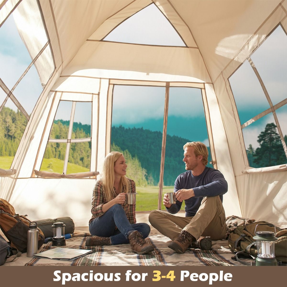 Coast Pop-up-Familienzelt – schnell aufgebaut – 4 Personen – beige