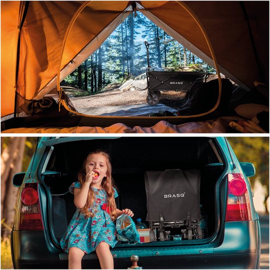 BRASQ Faltbarer Wagen - 100 Liter - 80 KG Kapazität - Schwenkbare Räder mit Bremse - 90x51x100 CM - Verstellbarer Griff - Faltbarer Wagen - Kompakt - Schwarz