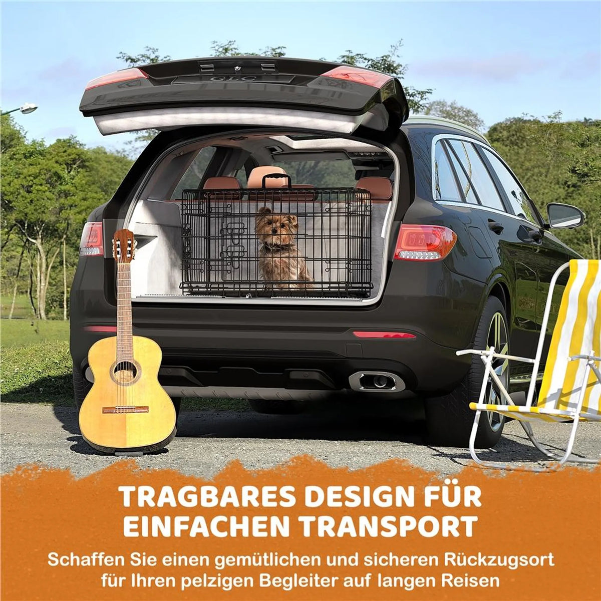 Yaheetech Faltbare Hundebank - 76 x 45 x 51 cm - Mit Trennwand und abnehmbarer Bodenplatte und Doppeltür - Für kleine Hunde - Schwarzes Metall und Kunststoff