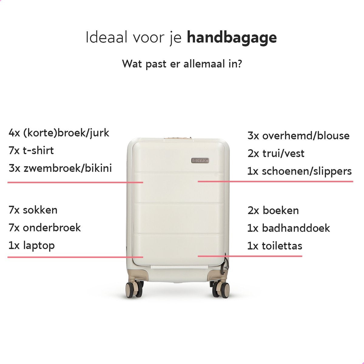 ONYX® - Handgepäck Koffer 35 L - Leise Spinner-Räder - Leichter Trolley - Doppeltes TSA-Schloss - Praktische Fronttasche - 55 cm - Beige