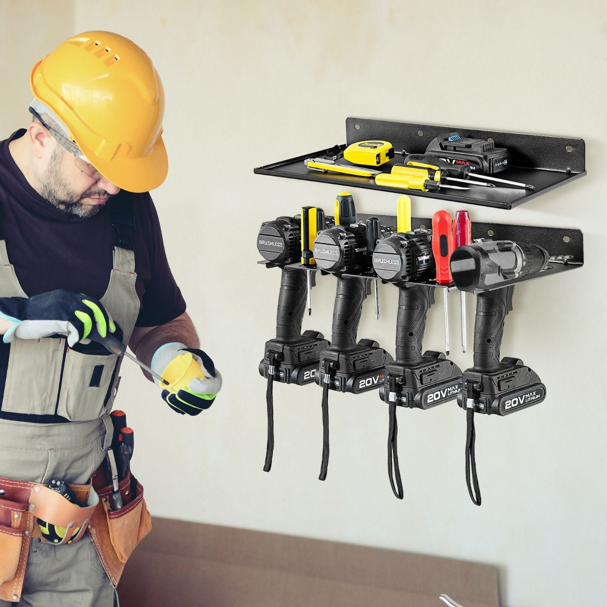 Coast Werkzeughalter für Bohrmaschine - Wandmontage - Mit 1 Ablage - Stahl - Max. 23 kg