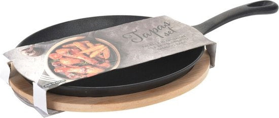 Tapas-Pfanne oval 24cm aus Gusseisen mit Untersetzer