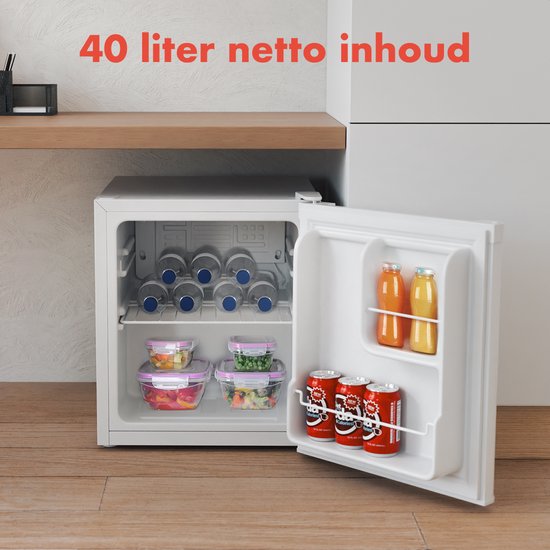 KitchenBrothers Mini-Kühlschrank - 40L - Kleiner Kühlschrank - Freistehend - Frigo - Kompakt - Weiß