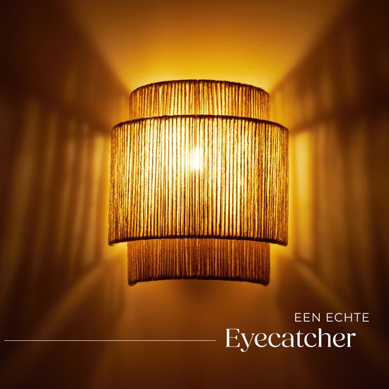 tectake® Wandleuchte Lignea Lux - 40W - 12 x 23 x 25,5 cm - E14 - Wandleuchte für Wohnzimmer, Schlafzimmer, Esszimmer - Boho Style Burlap Lamp - Treppenhausbeleuchtung - halbrund
