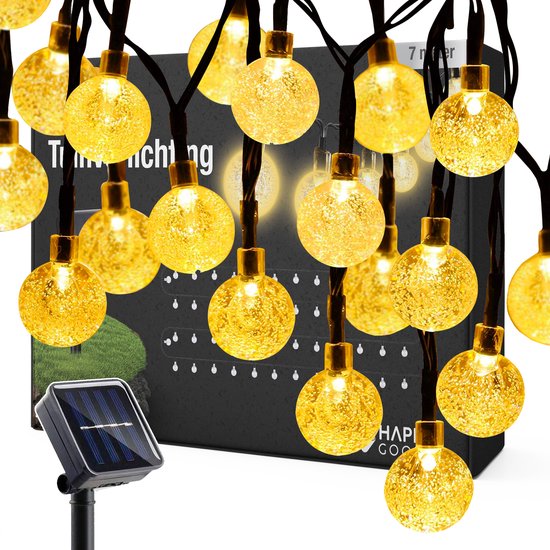 Happy Goods Solar Gartenleuchten - 50 LED Lichterkette für den Außenbereich - 5 m beleuchtet + 2 m Kabel - Außenbeleuchtung Lichtergirlande - Lichterketten