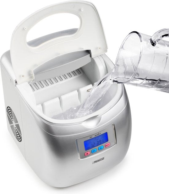 Princess Eiswürfelbereiter 283069 - Eiswürfelbereiter – 2,8 Liter – Silber – 120 W – 9 Würfel in 6 Minuten – Selbstreinigungsfunktion – Mit Eislöffel – Eiswürfelmaschine – Eiswürfelbereiter