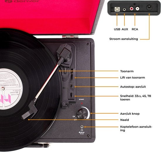 Denver - Plattenspieler - Integrierte Lautsprecher - Inkl. PC-Software - Autostopp - Retro - VPL120 - Schwarz
