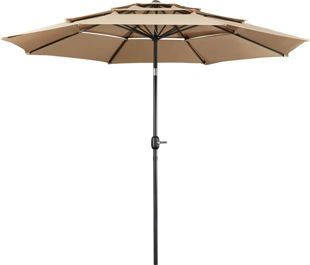 Yaheetech 3-lagiger, neigbarer Sonnenschirm, Ø 324 cm, hellbraun