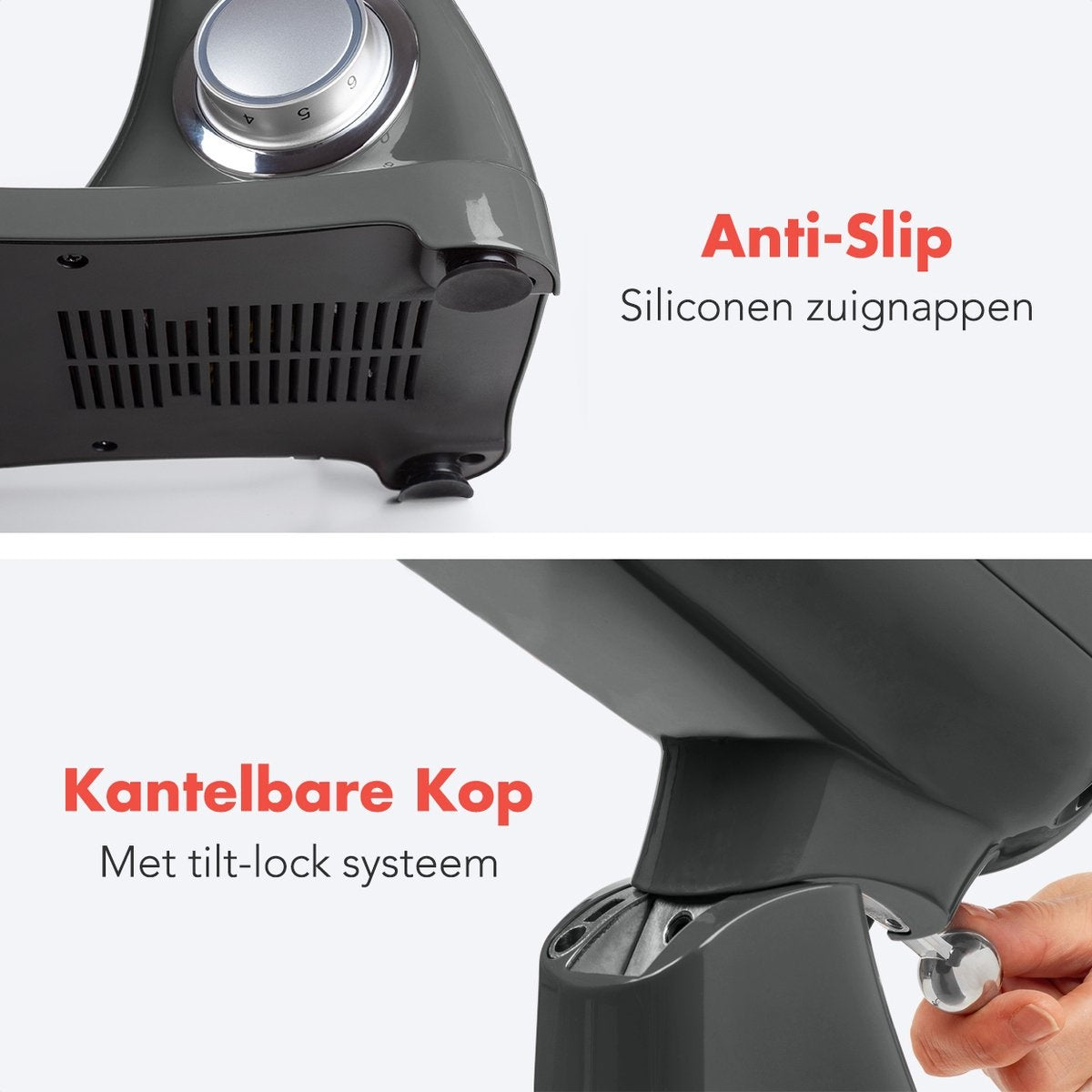 KitchenBrothers Küchenmaschine - Küchenroboter - 6L Rührschüssel - 1800W - Aluminium - Anthrazit