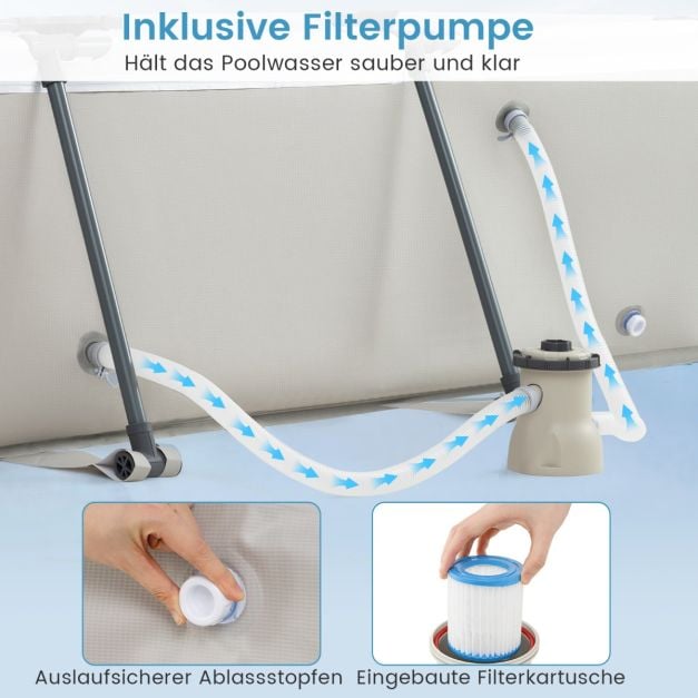 Coast Aufstellpool mit Filterpumpe – Rechteckiger Pool 300 x 207 x 66 cm – Grau