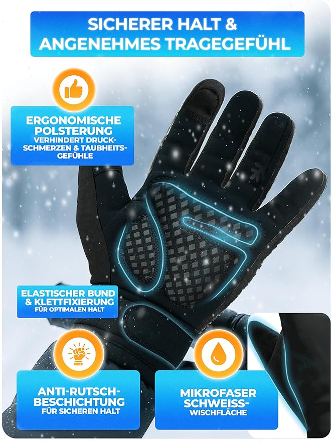 MIVELO Winterhandschuhe - Winddicht - Wasserdicht - Touchscreen - 3M Isolierung - Anti-Rutsch - Schwarz