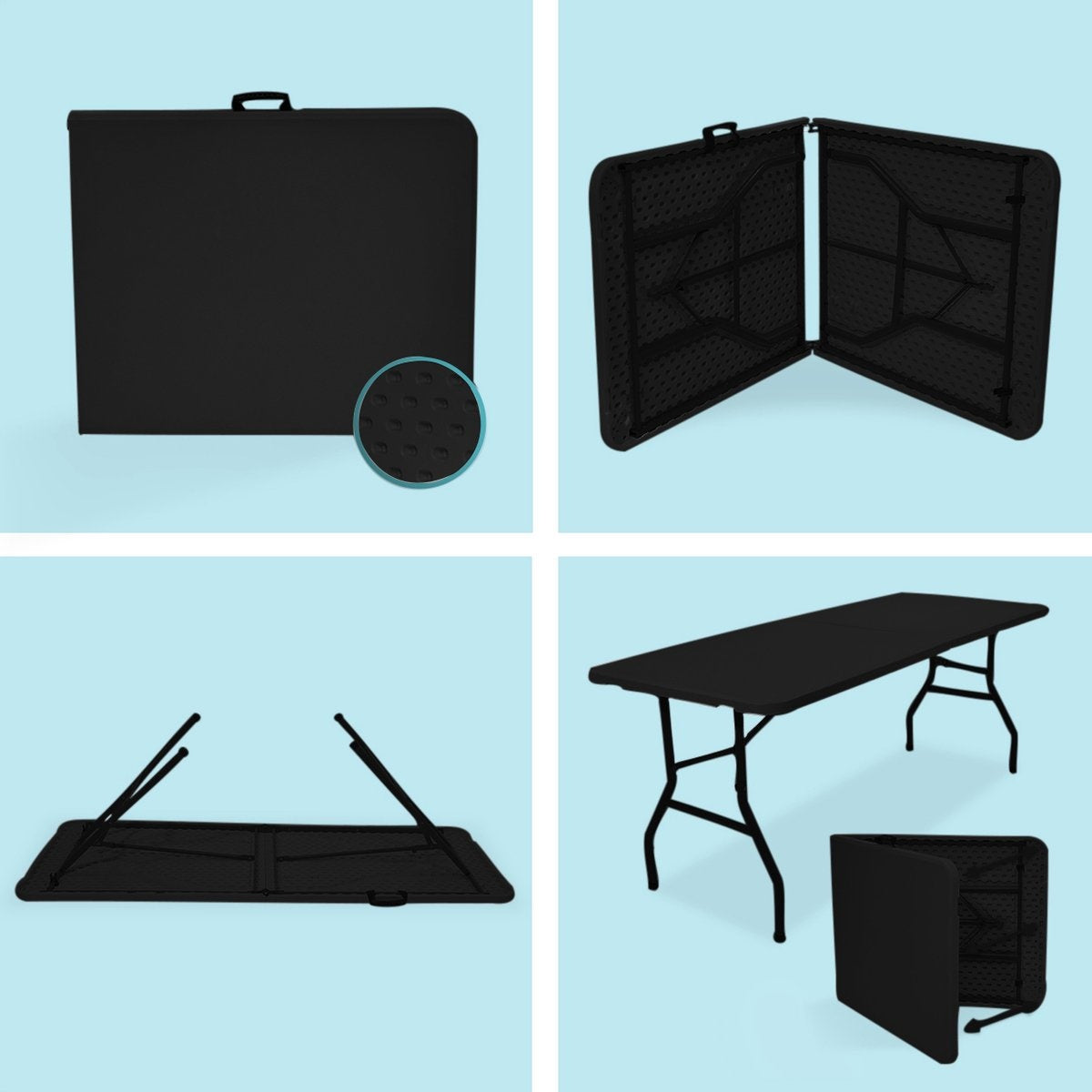 LifeGoods Zusammenklappbarer Tisch - 70x180cm - Verstellbarer und stabiler Klapptisch - Wetterfest - Outdoor-Klapptisch - Schwarz