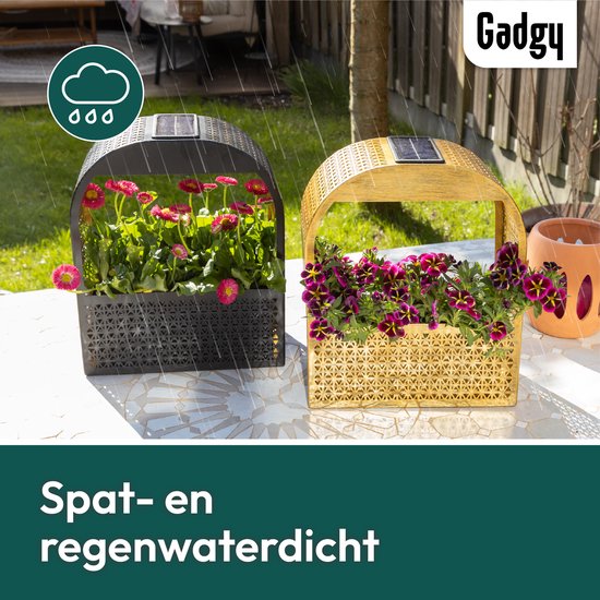 Gadgy Solar-Wandleuchte mit abnehmbarem Blumenkasten – Solarbetriebene Gartenbeleuchtung – Warmweißes LED-Licht – 30 x 25 cm – Schwarzes Metall