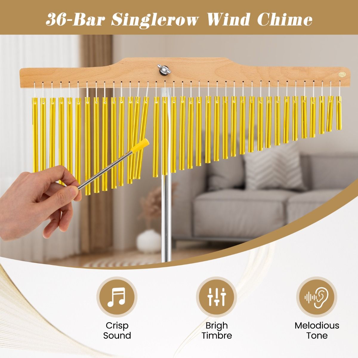 Coast Chimes 36 Rods Gold/Silber - 61 x 61 x 83-116 cm - Mit verstellbarem Ständer und Tragetasche