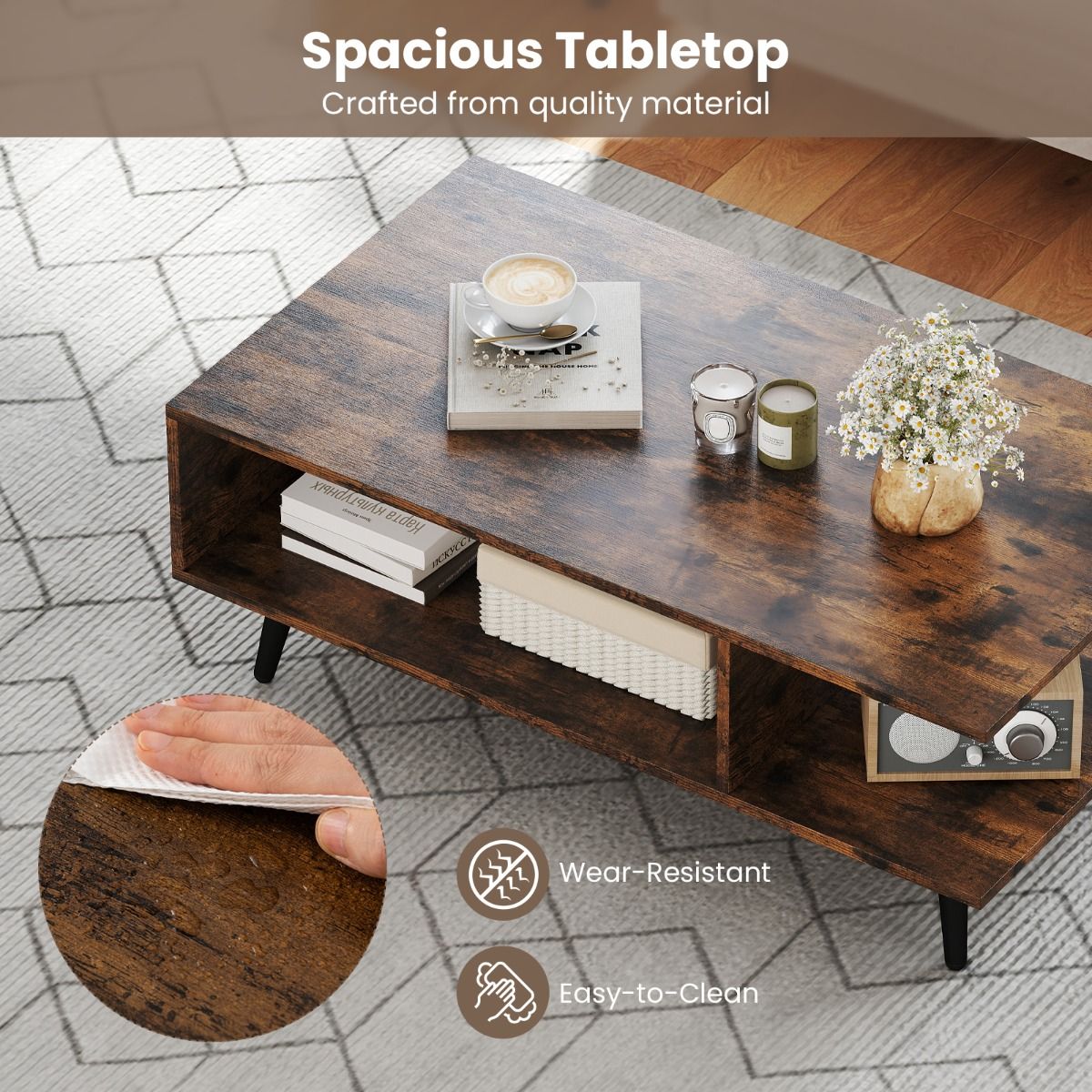 coast Couchtisch 2-stöckig - rustikal braun - 80 x 45 x 30 cm - offene Ablage & Metallbeine
