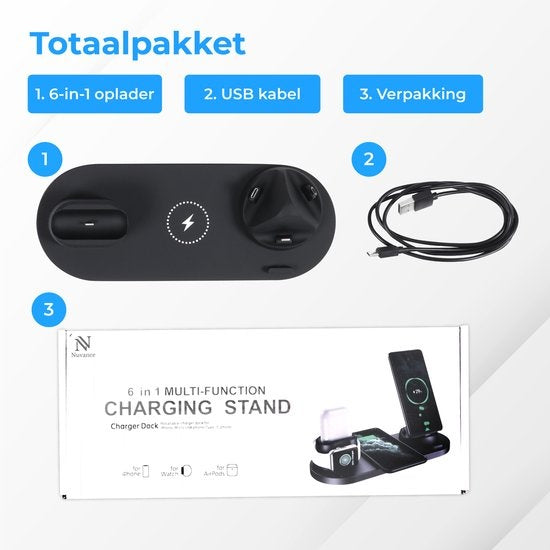 Nuvance 6 in 1 Wireless Charger - Für alle Qi-Geräte - Schwarz
