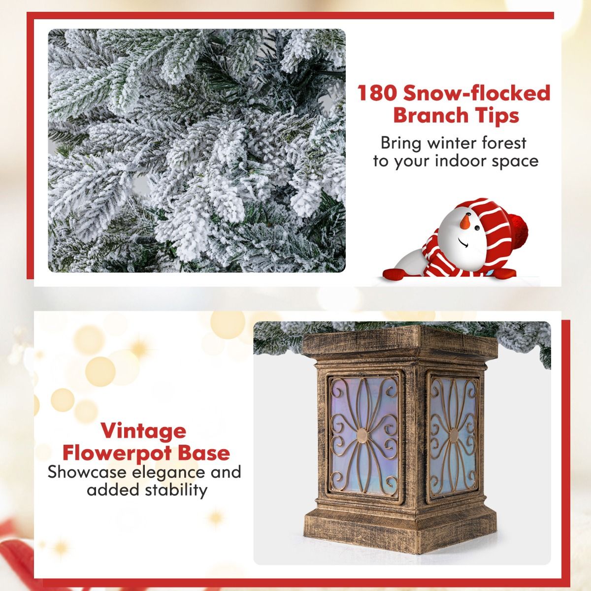 Coast Künstlicher Weihnachtsbaum 120 cm Grün/Weiß - Mit Schnee - 100 LED Mehrfarbig & Warmweiß - Im antiken Topf