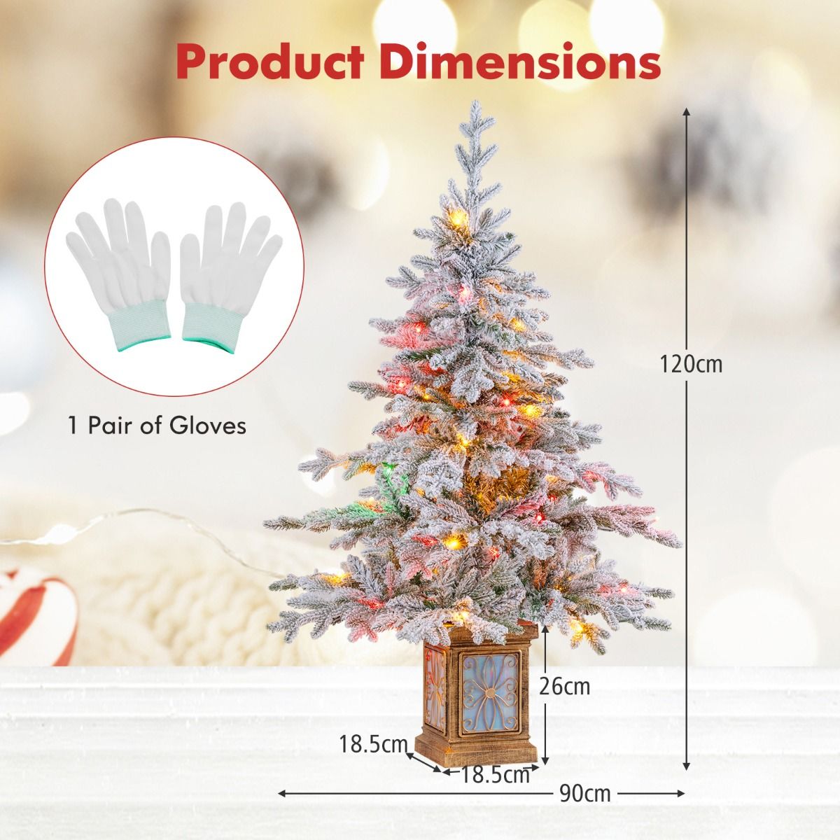 Coast Künstlicher Weihnachtsbaum 120 cm Grün/Weiß - Mit Schnee - 100 LED Mehrfarbig & Warmweiß - Im antiken Topf