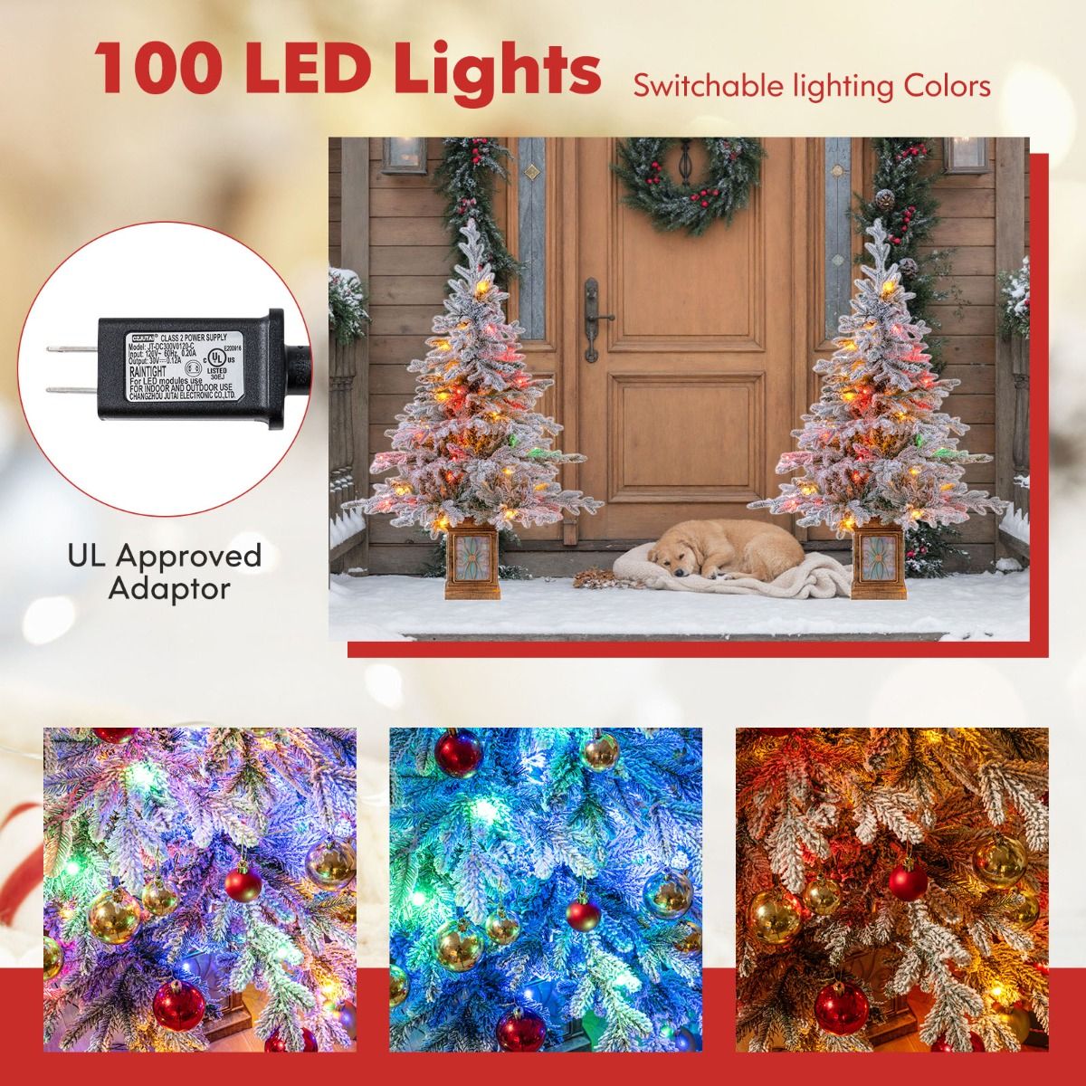 Coast Künstlicher Weihnachtsbaum 120 cm Grün/Weiß - Mit Schnee - 100 LED Mehrfarbig & Warmweiß - Im antiken Topf