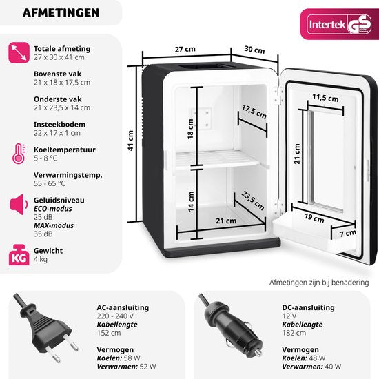 tectake Mini Car Cooler - Tragbare Minibar 14L - 2-in-1 Funktion: Kühlen und Heizen - Ideale elektrische Kühlbox für Getränke, Medikamente oder Make-up - Für zu Hause oder unterwegs - ECO-Modus