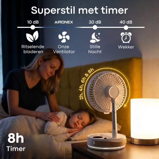 Aironex faltbarer, tragbarer Ventilator – Leiser Tisch- und Standventilator – USB-aufladbar und kabellos mit LED-Licht – Kompakter Mini-Ventilator für Schreibtisch, Schlafzimmer, Zuhause, Büro und Camping – Ventilatoren