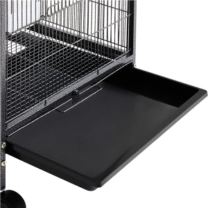 Yaheetech Vogelkäfig mit mobilem Unterbau - ausgestattet mit ausziehbarer Schublade und 4 Kunststoff-Futterstellen und 3 Holzstangen - für kleine Vögel und Sittiche - gehämmertes schwarzes Metall und Massivholz - 45,5 x 45,5 x 100,5 cm