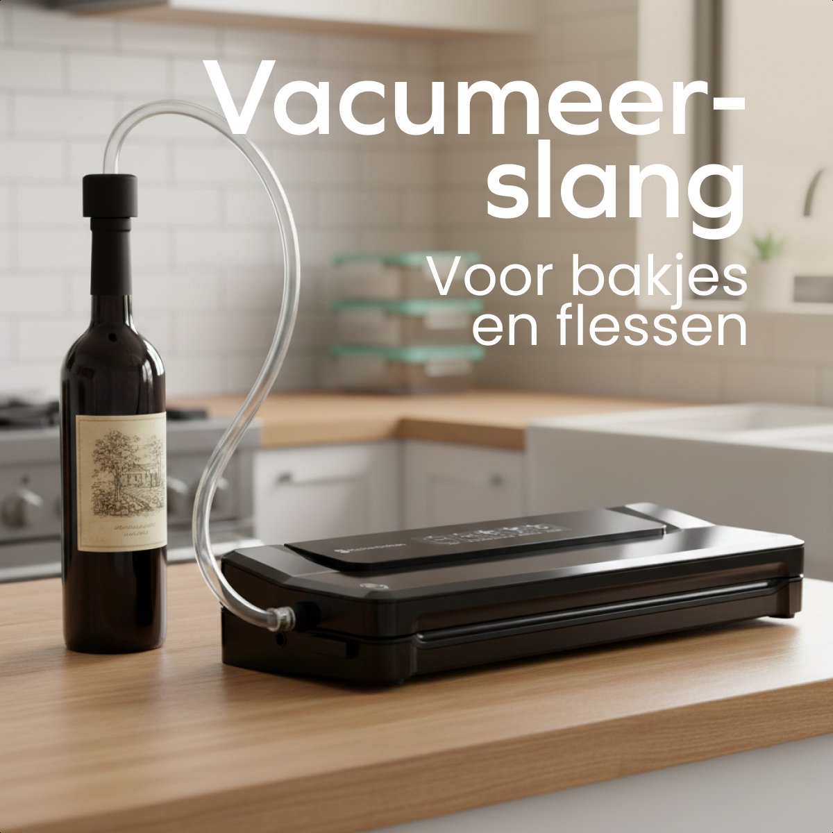 KitchenBrothers Vakuumiermaschine Essential - 4,5 L/min - 4 Funktionen - Inklusive 40 PFAS-freie Vakuumbeutel & Vakuumschlauch - Schwarz