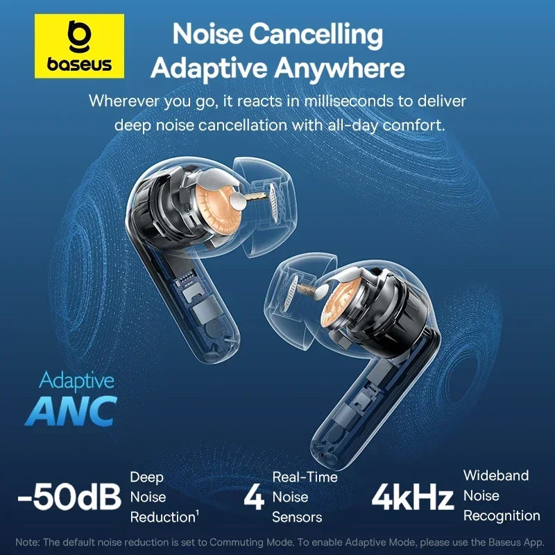 Baseus Bass EP10 Pro TWS-Ohrhörer – 50 dB adaptive ANC – Bluetooth 6.0 – LDAC – IP55 – Schwarz – 55 Stunden