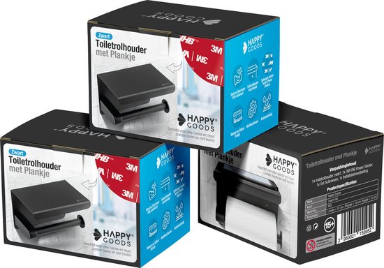 Happy Goods Toilettenpapierhalter mit Ablage - Selbstklebend / Bohren - Toilettenpapierhalter Schwarz ohne Bohren - Edelstahl - Inkl.