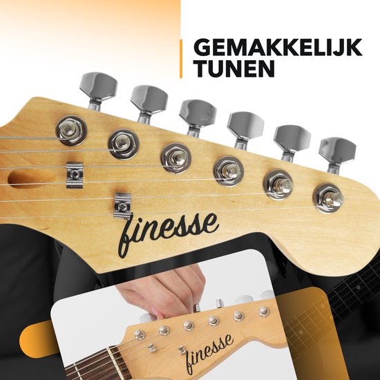 Finesse - Elektrische Gitarre - mit Lautsprecher & Zubehör - für Erwachsene & Kinder mit E-Learning Buch - Schwarz