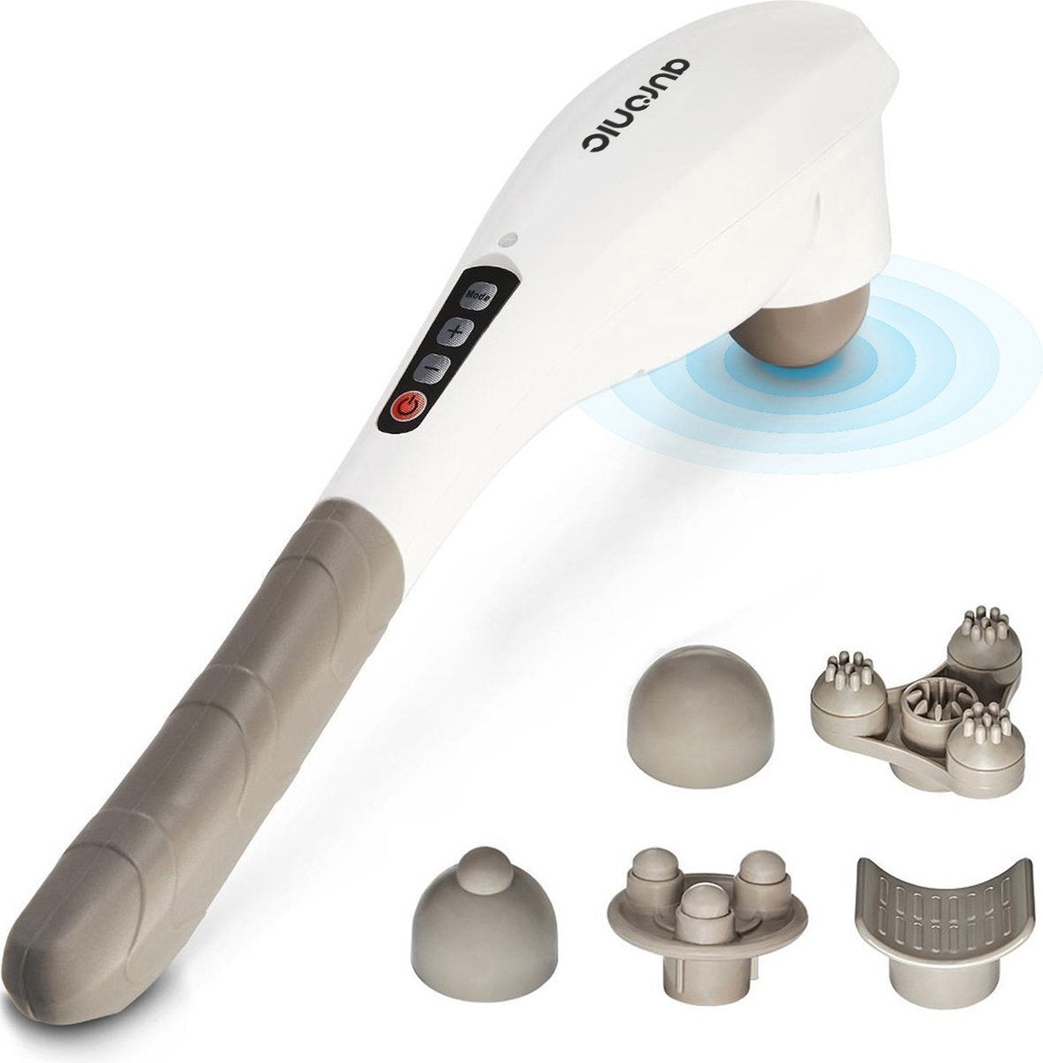 Auronic Massagegerät Nacken- und Rückenmassage Kabellos 5 Aufsätze Weiß/Grau