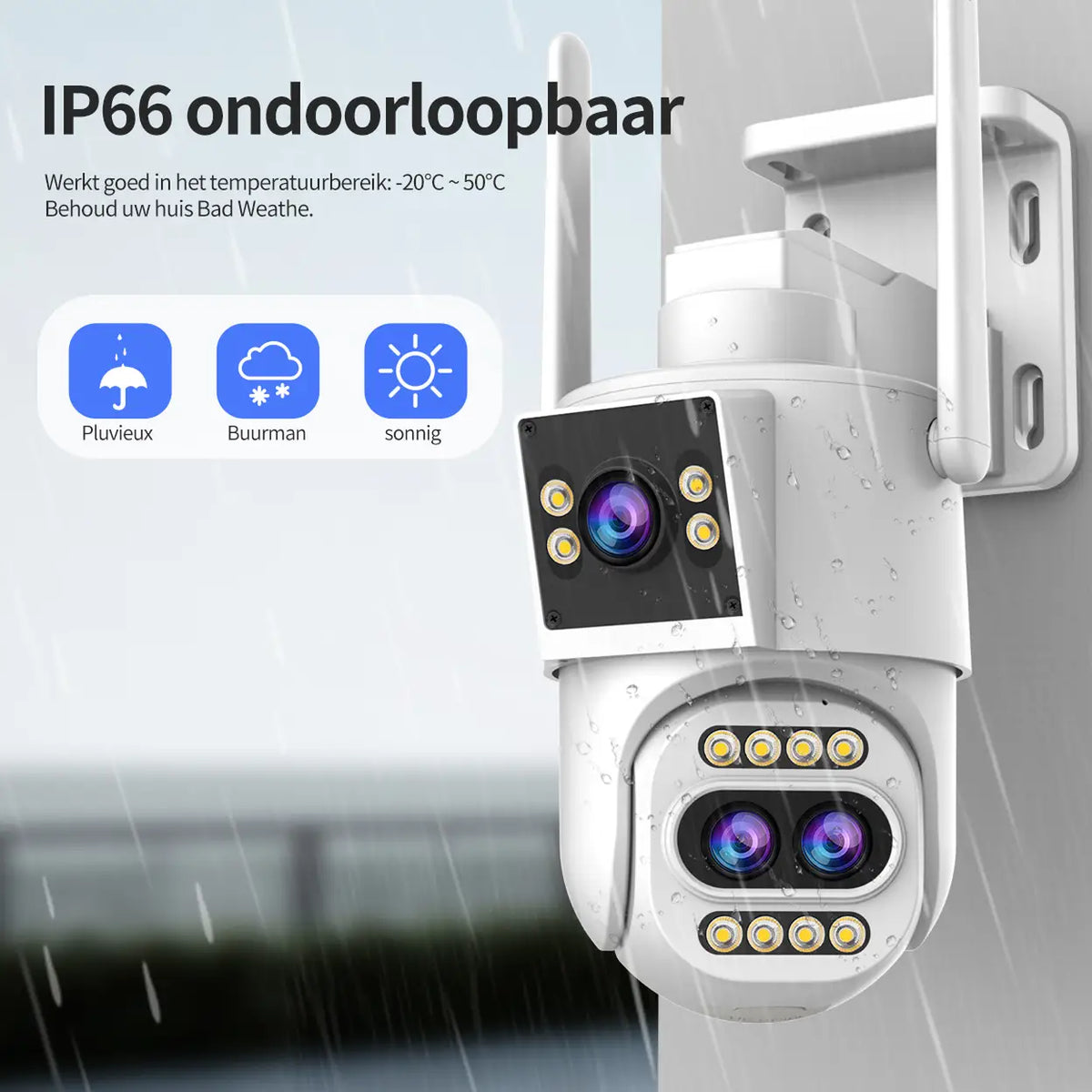 Jooan Außenüberwachungskamera 2K mit Dreifachobjektiv – 10-facher Zoom – PTZired IP66 wasserdicht, Bewegungsalarm, 8–256 GB Speicherkarte/Cloud-Speicher, Sirenenalarm